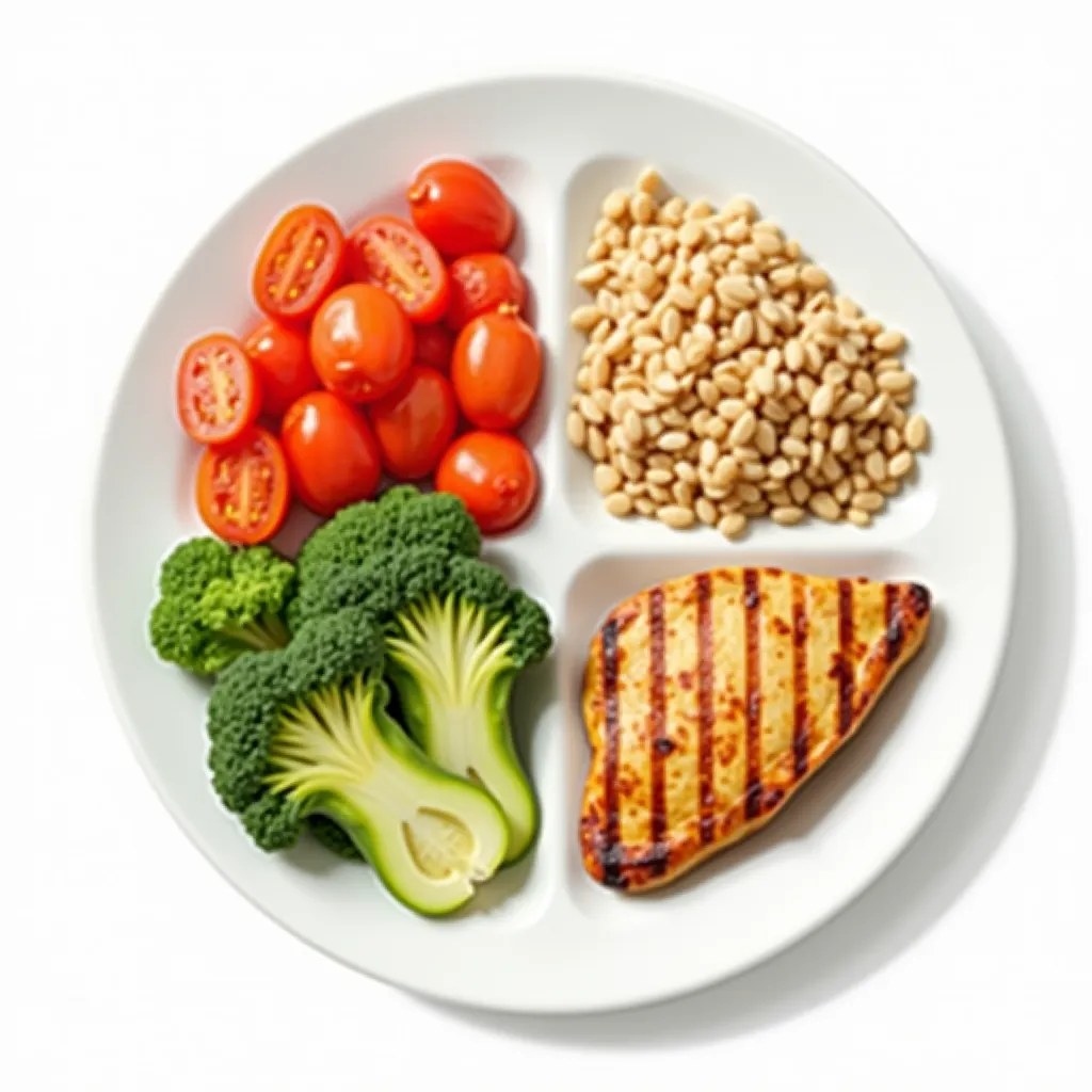 Farfurie cu proteine, legume și cereale